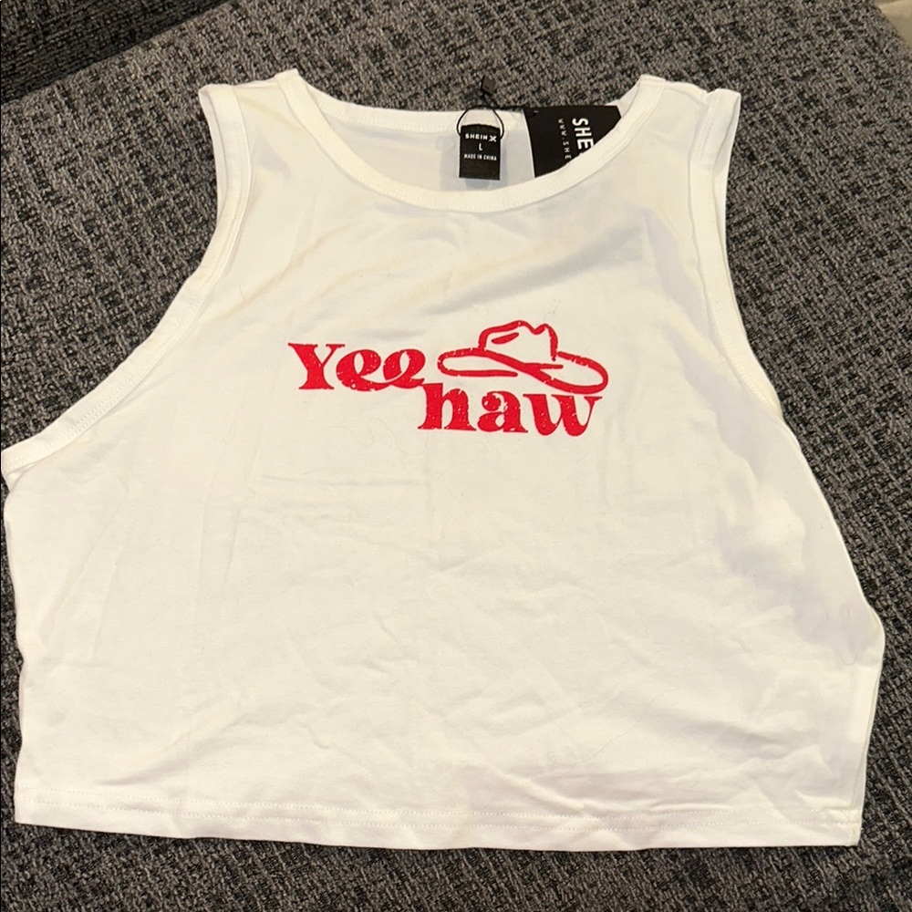 SHEIN White Crop Top with Red Embroidery